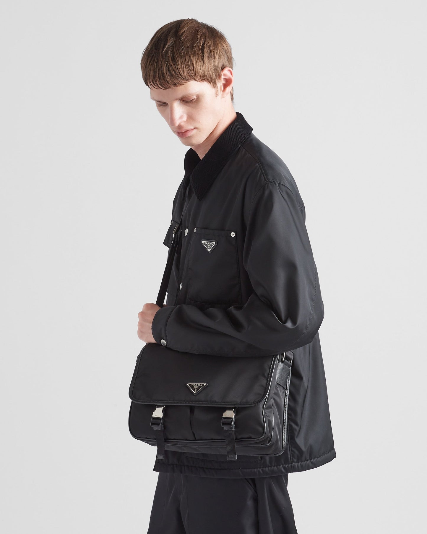 Sac porté épaule en Re-Nylon et cuir Saffiano