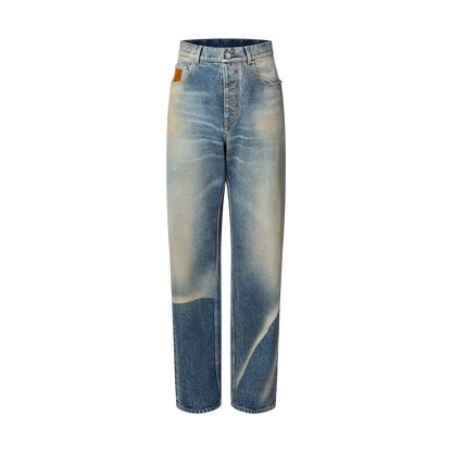 Pantalon droit effet décoloré en denim