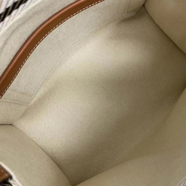 C­eli­ne - Small Cabas Thais Striped Textile Beige Noir