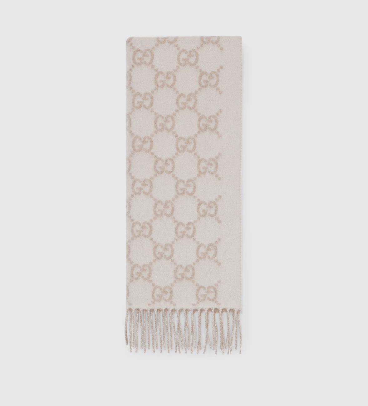 Bonnet et Écharpe en jacquard de cachemire GG blanc cassé et beige