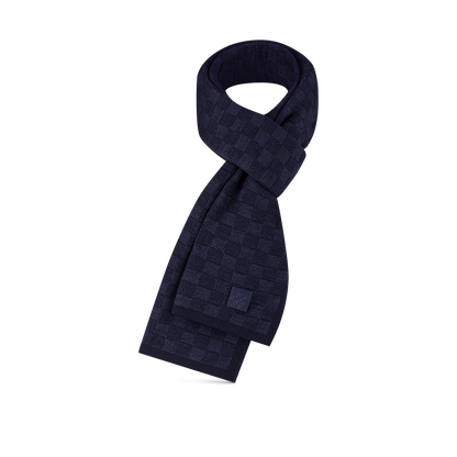 Bonnet et Écharpe Néo Petit Damier Bleu Marine